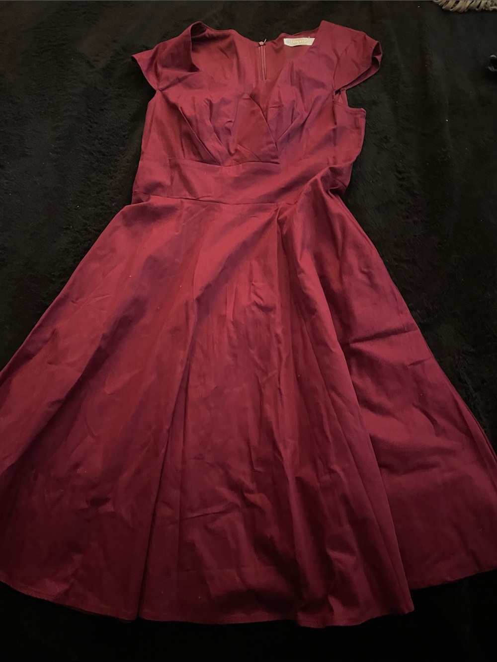Women's Burgundy Fit-and-Flare Dress